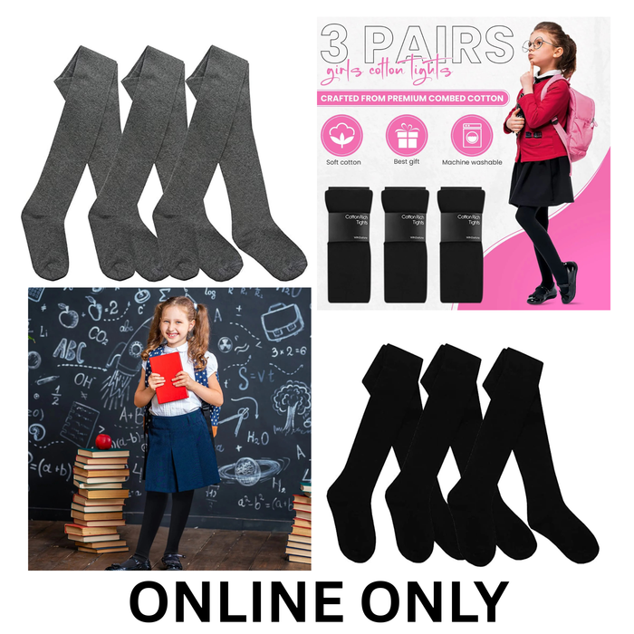 3-Pack Girls’ Cotton-Rich School Tights