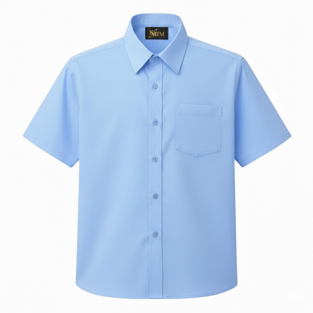 Kids Boys Full Sleeve Half Sleeve School Shirts Plain White Blue Dress Shirts 5-16 Years