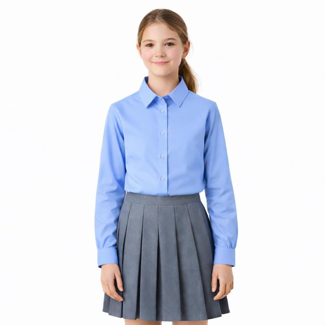 Kids Girls Full Sleeve Half Sleeve School Shirts Plain White Blue Dress Shirts Age 5 to 16 Years