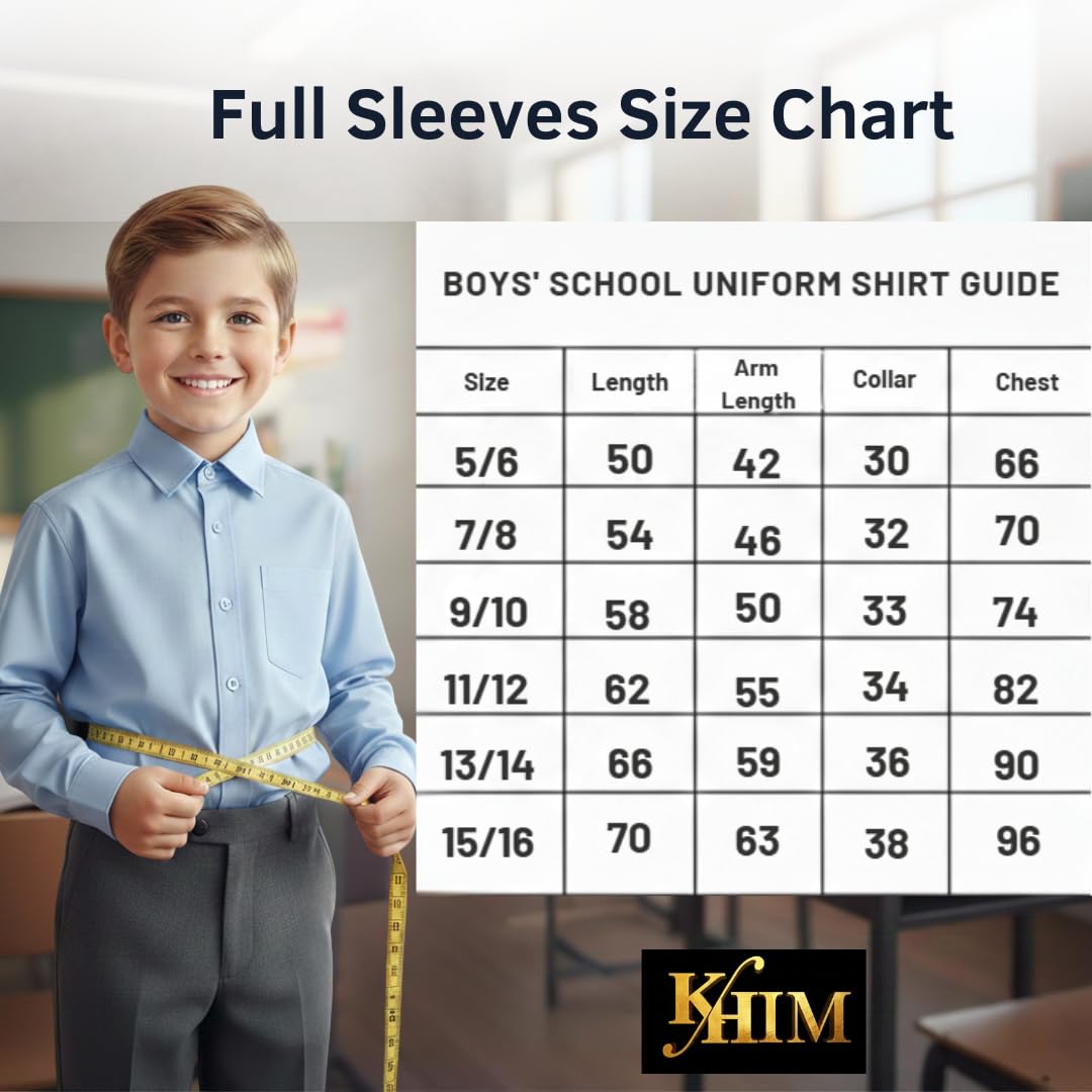 Kids Boys Full Sleeve Half Sleeve School Shirts Plain White Blue Dress Shirts 5-16 Years