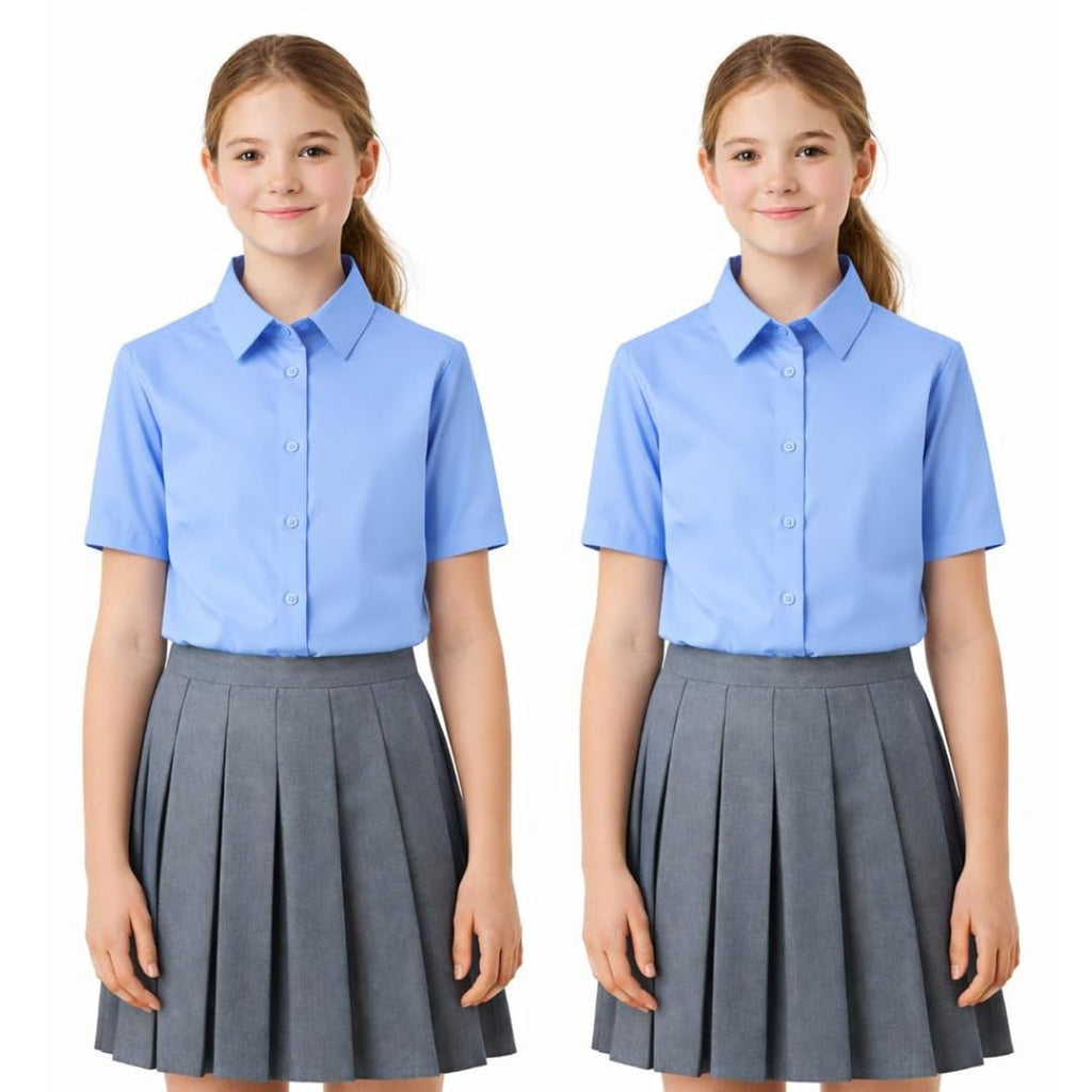 Kids Girls Full Sleeve Half Sleeve School Shirts Plain White Blue Dress Shirts Age 5 to 16 Years