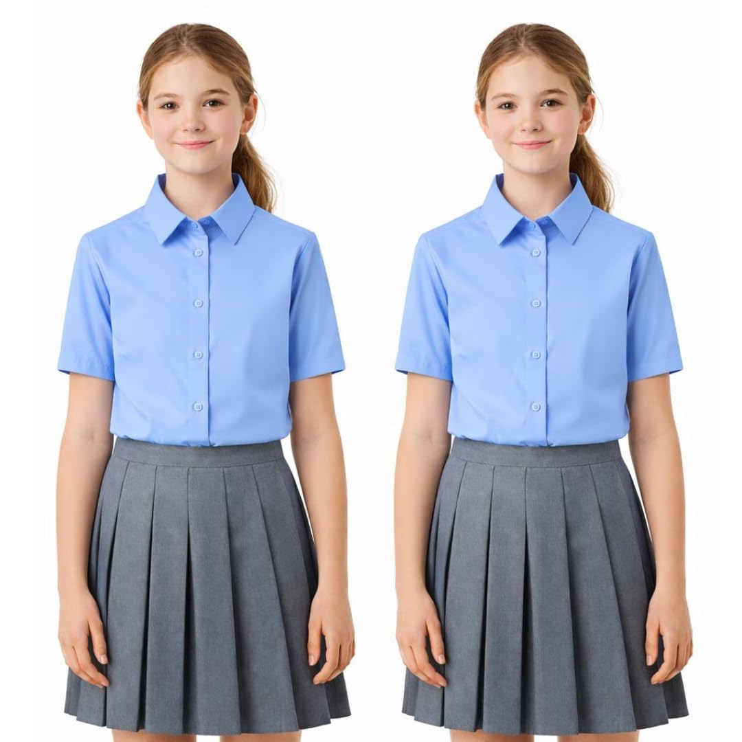 Kids Girls Full Sleeve Half Sleeve School Shirts Plain White Blue Dress Shirts Age 5 to 16 Years