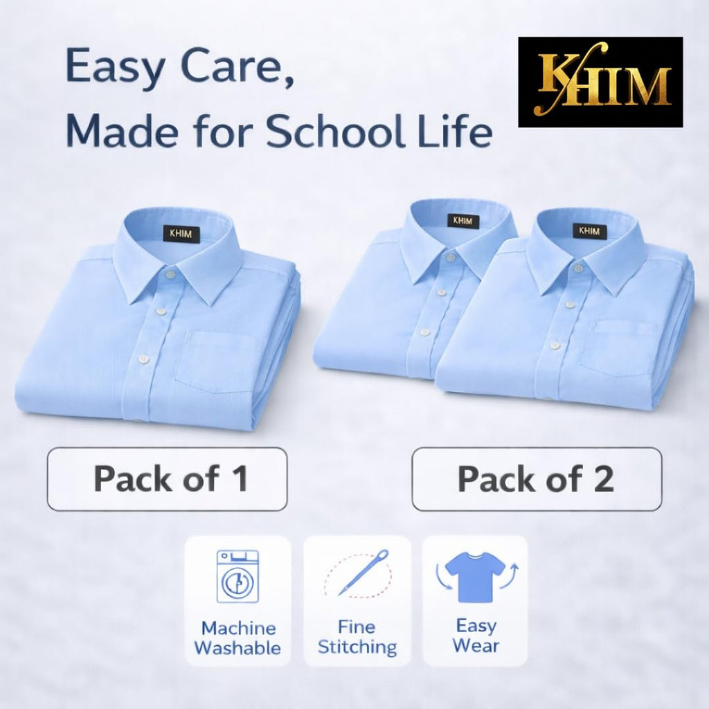 Kids Boys Full Sleeve Half Sleeve School Shirts Plain White Blue Dress Shirts 5-16 Years