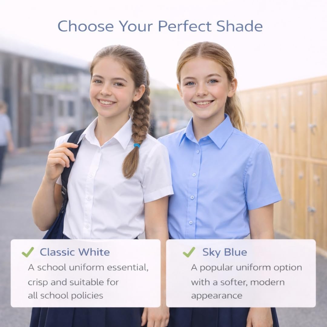 Kids Girls Full Sleeve Half Sleeve School Shirts Plain White Blue Dress Shirts Age 5 to 16 Years