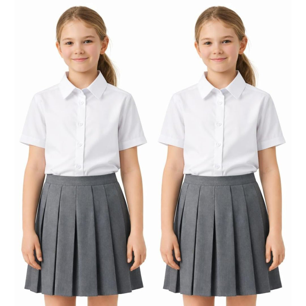 Kids Girls Full Sleeve Half Sleeve School Shirts Plain White Blue Dress Shirts Age 5 to 16 Years