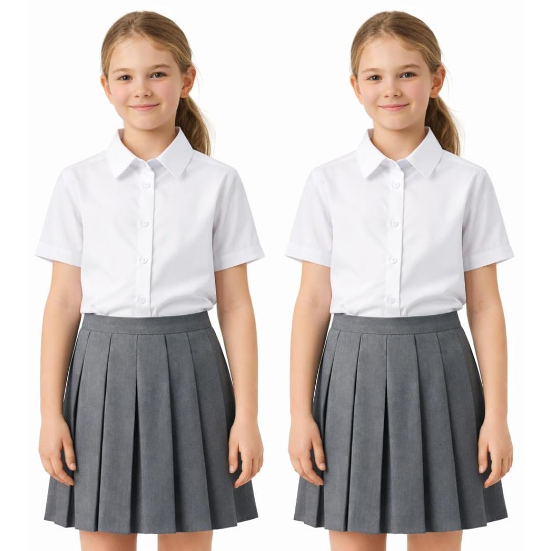 Kids Girls Full Sleeve Half Sleeve School Shirts Plain White Blue Dress Shirts Age 5 to 16 Years