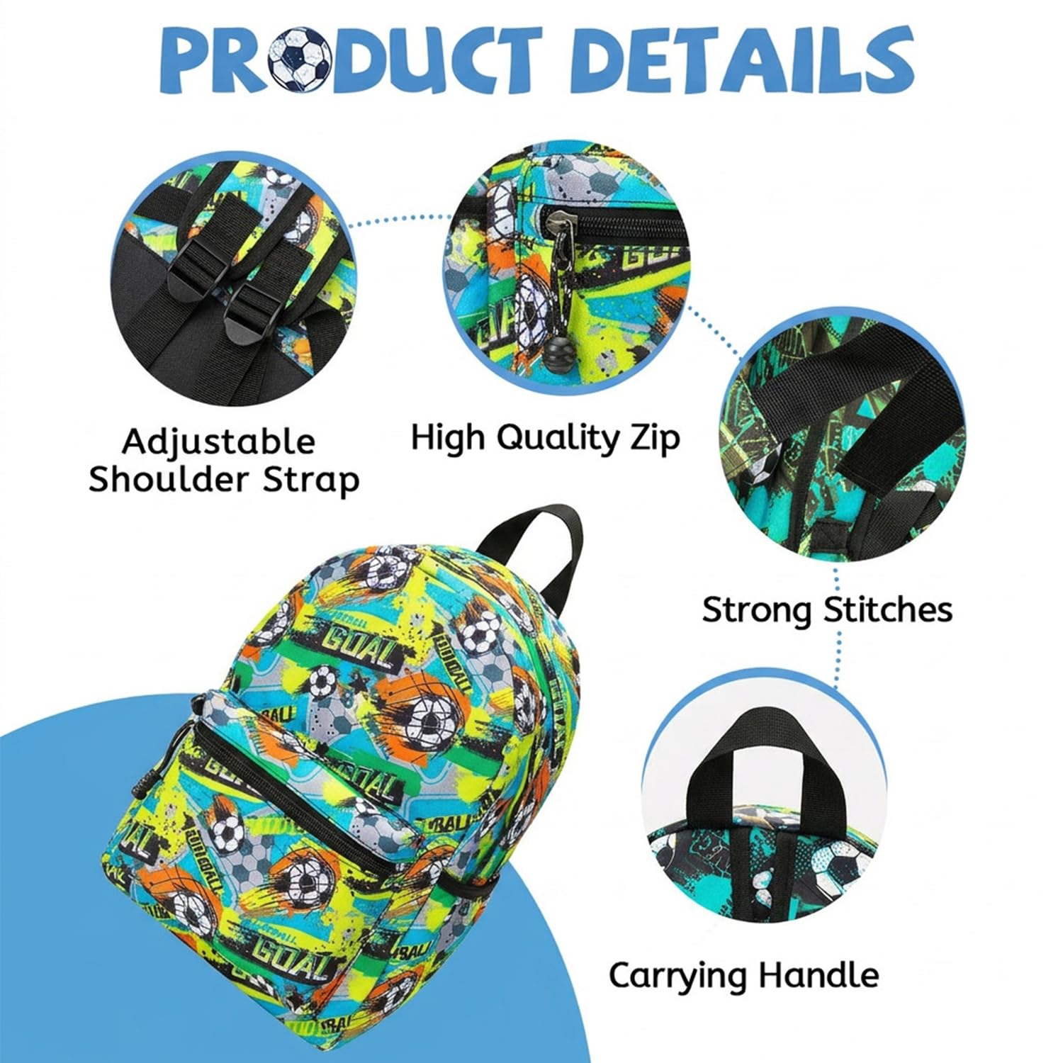 ONLINE ONLY Kids Backpack,3D Football Print School Bags