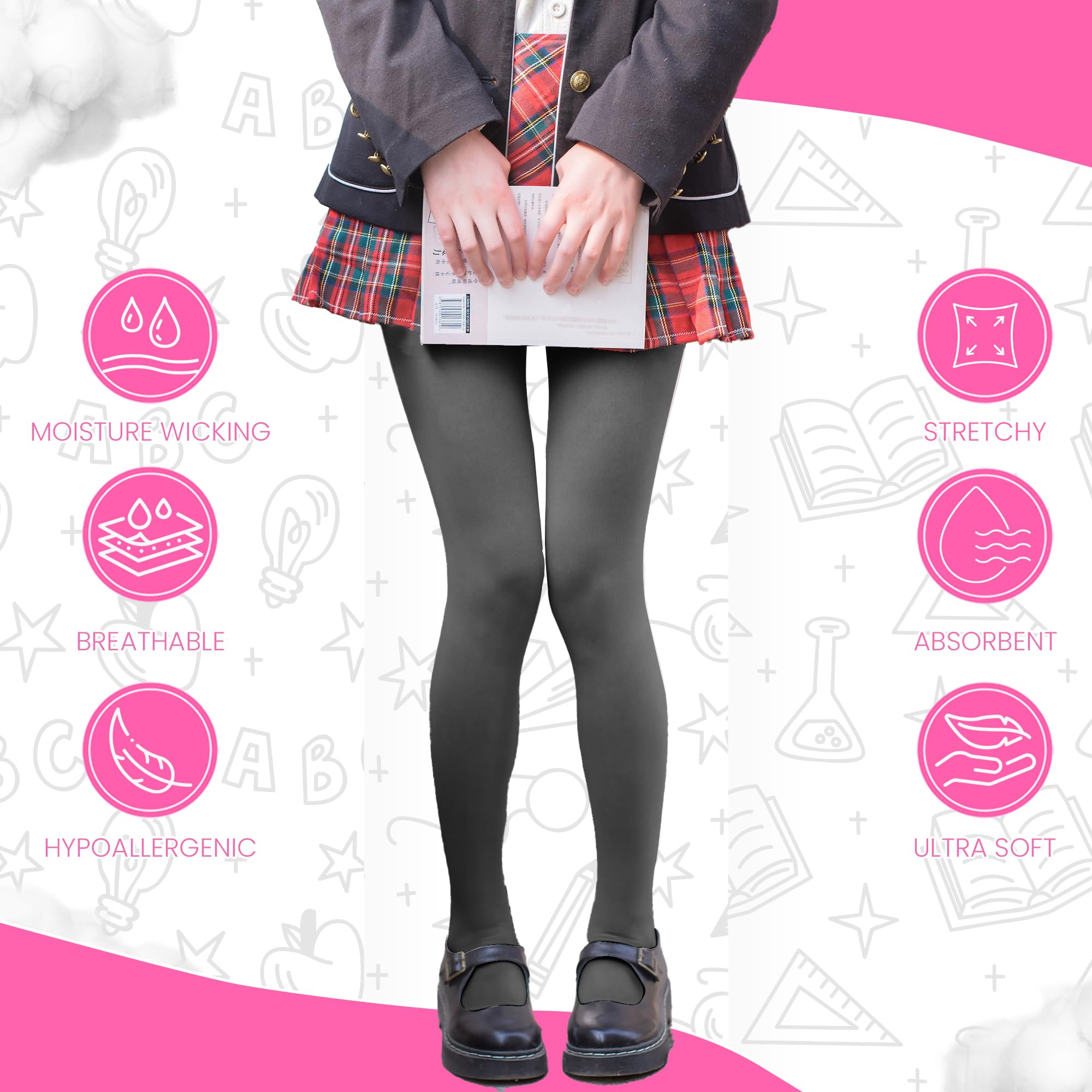 ONLINE ONLY HiFEN® 3 Pairs Girls Cotton Rich Plain Tights Warm Soft Thick Formal Smart Casual Back to School Girl Tights