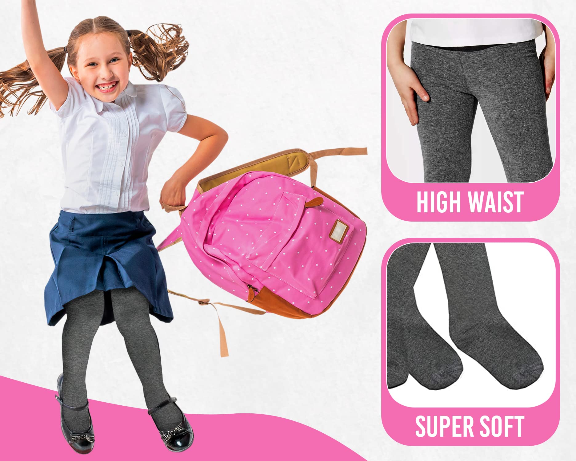 ONLINE ONLY HiFEN® 3 Pairs Girls Cotton Rich Plain Tights Warm Soft Thick Formal Smart Casual Back to School Girl Tights