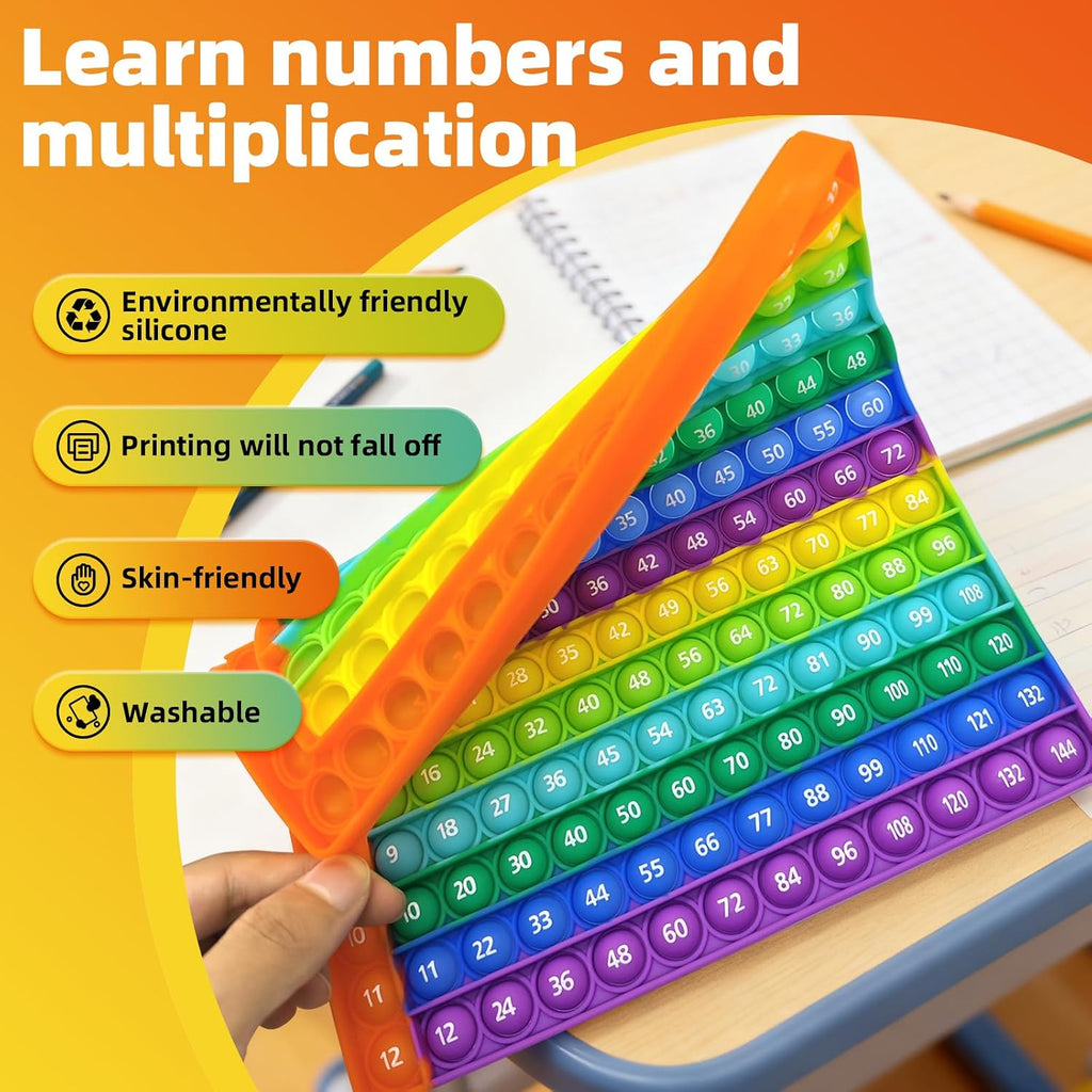 Times Table, 12x12 Multiplication Pop It, Educational Rainbow Fidget Toy, Stress Relief Toy for Teachers And Students Classroom and Home Use