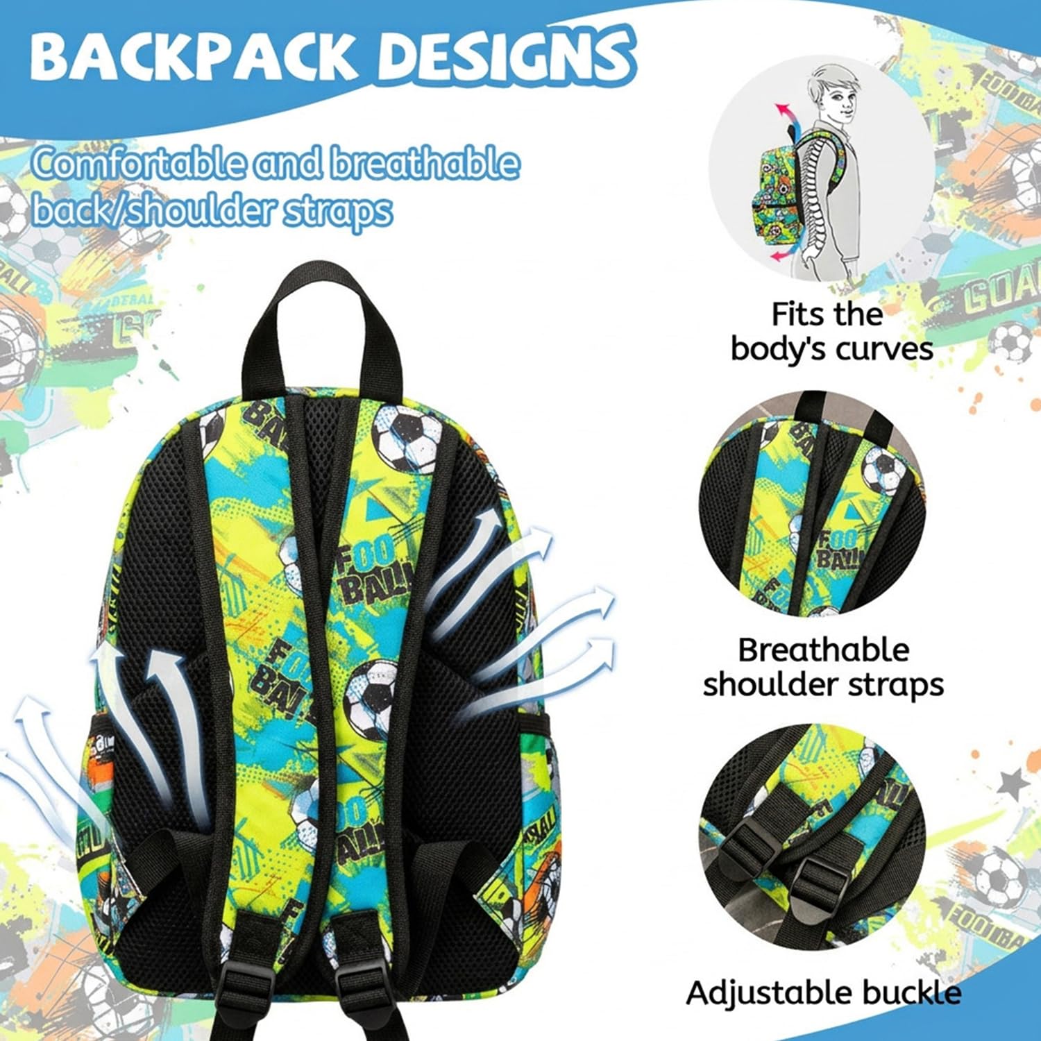 ONLINE ONLY Kids Backpack,3D Football Print School Bags