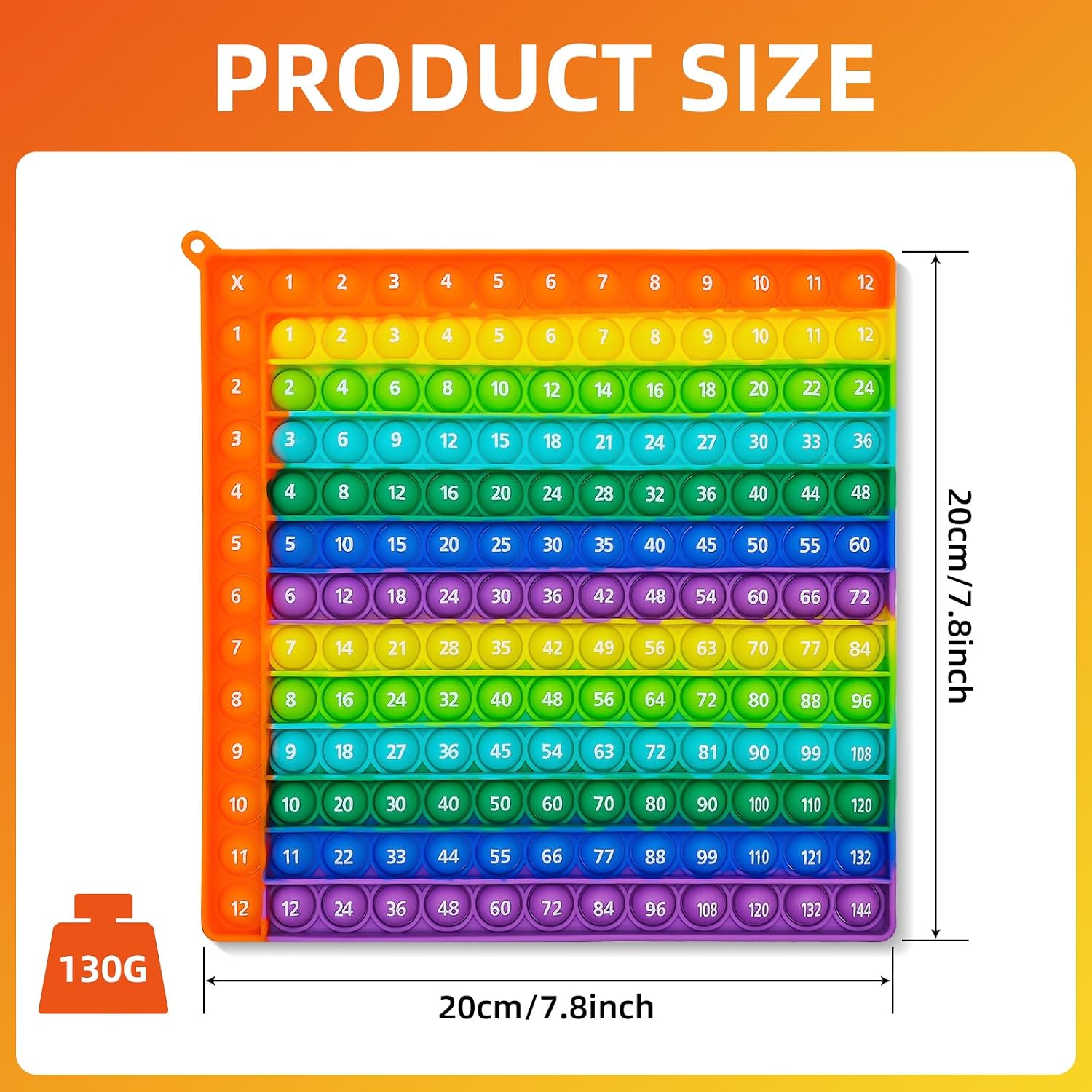 Times Table, 12x12 Multiplication Pop It, Educational Rainbow Fidget Toy, Stress Relief Toy for Teachers And Students Classroom and Home Use