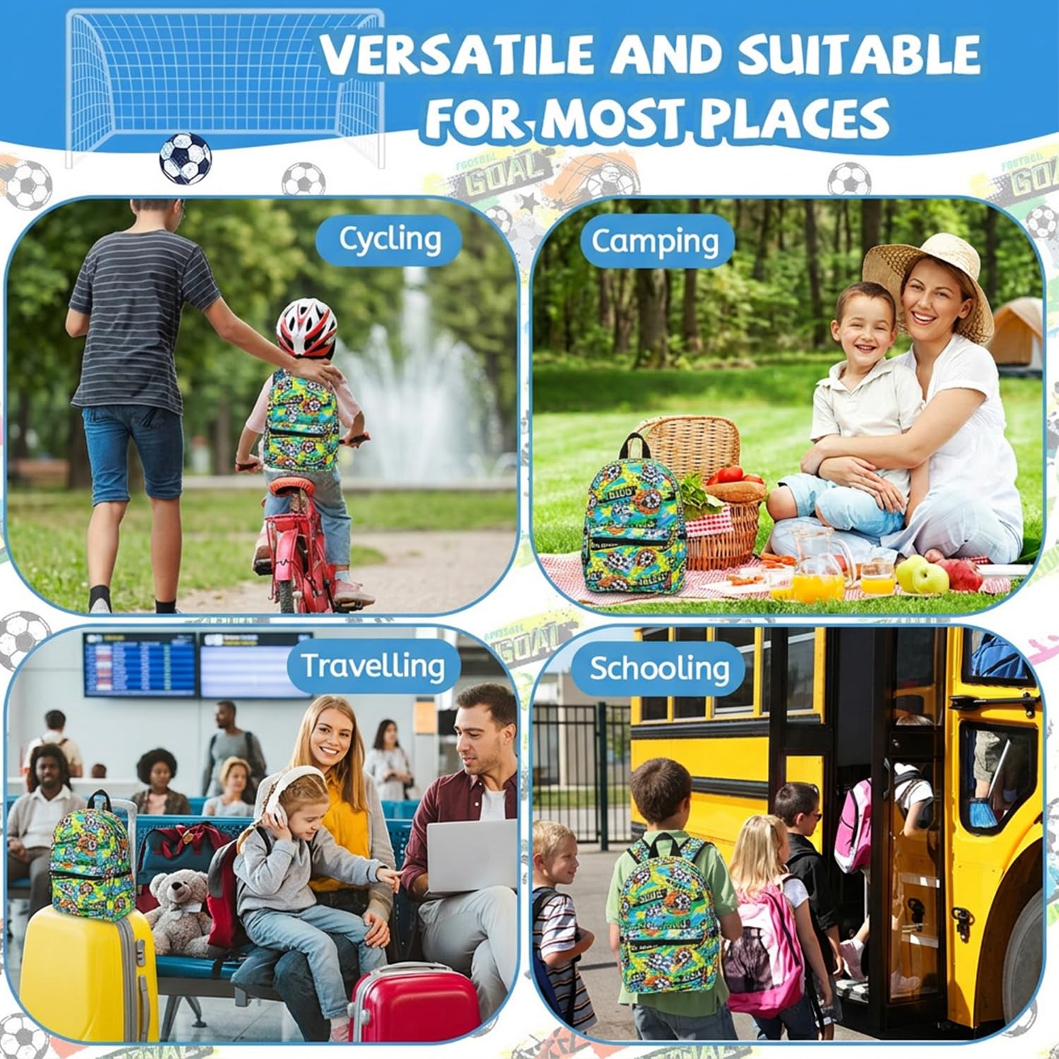 ONLINE ONLY Kids Backpack,3D Football Print School Bags
