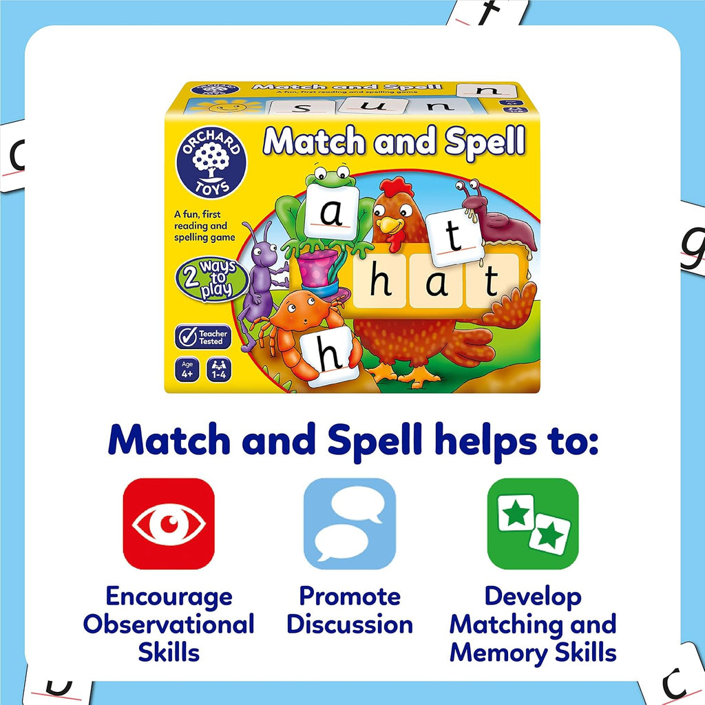 Orchard Toys Match and Spell Game - Kids Learning & Educational Toys with Sight Words & Flash Cards - Alphabet & Spelling Games for 4 Year Olds and Up - Word Building & Phonics Games