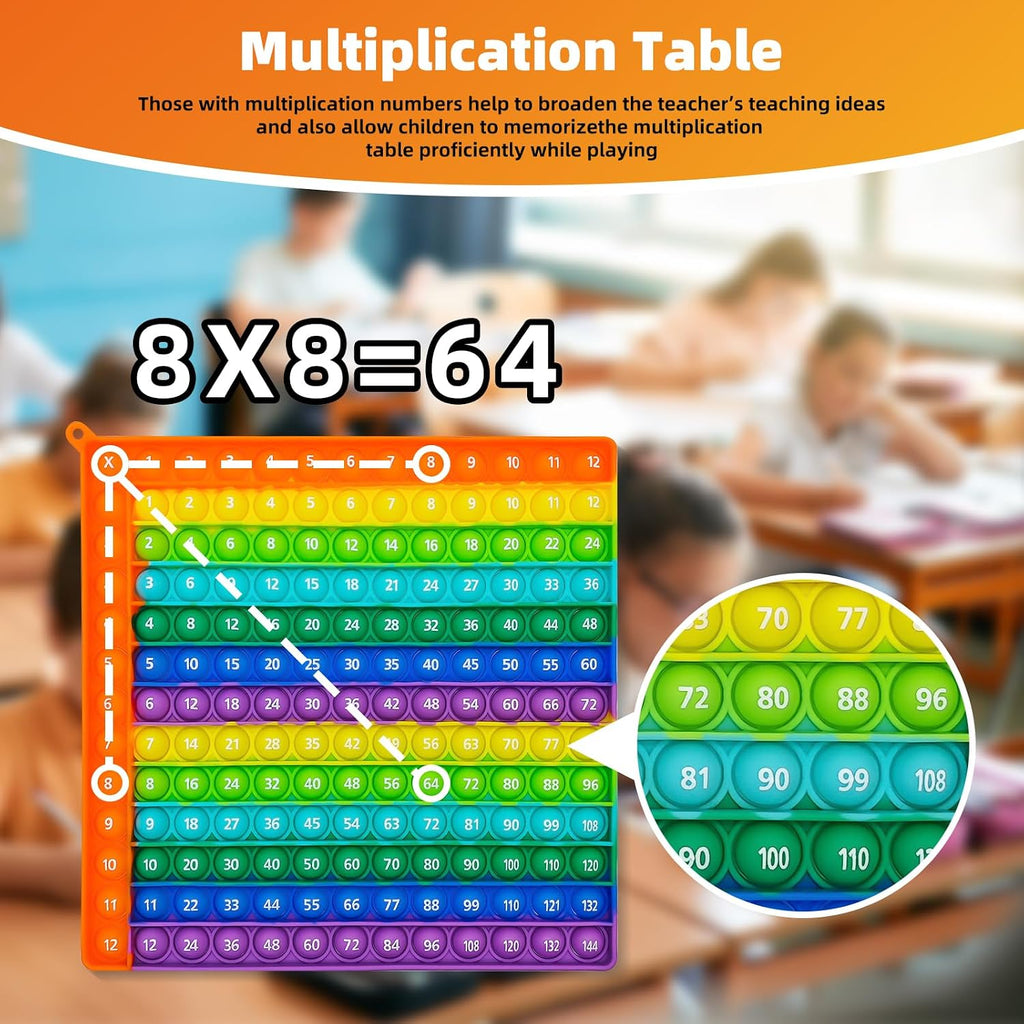 Times Table, 12x12 Multiplication Pop It, Educational Rainbow Fidget Toy, Stress Relief Toy for Teachers And Students Classroom and Home Use