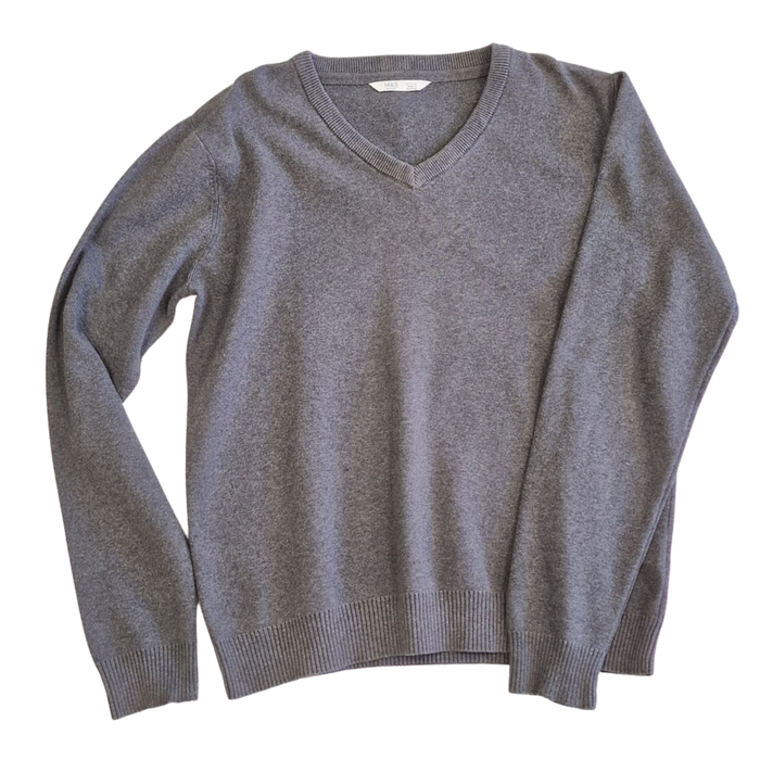 Girls Grey Uniform Jumper – V-Neck Knit – Age 12–13 Years