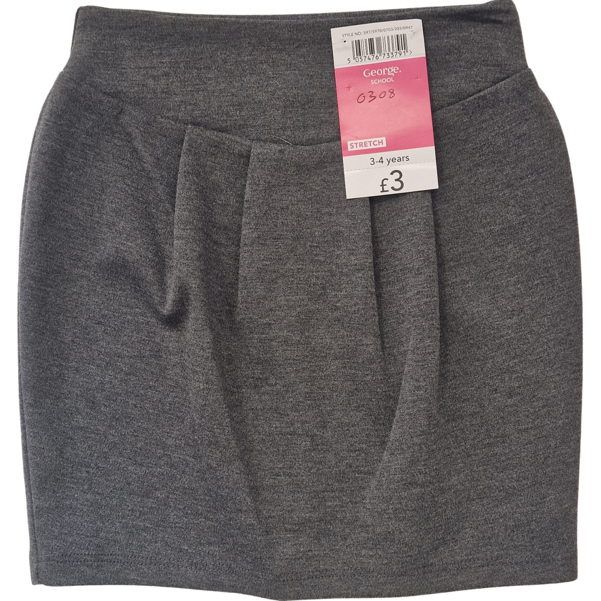 Girls Grey School Skirt – Stretch Fabric –School uniform – Age 3–4 Years