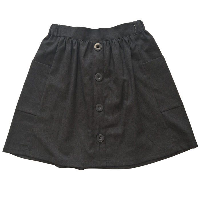 Girls Grey Uniform Skirt – Decorative Button Front – Age 8–9 Years