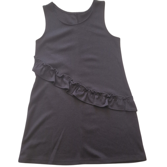 Girls Black Sleeveless Dress – Ruffle Front – Soft Stretch Fabric