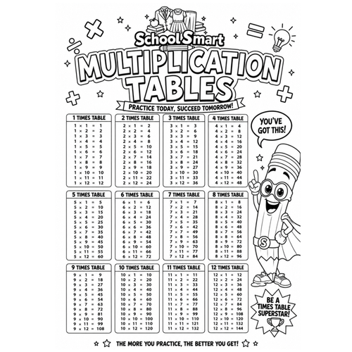 A4 Multiplication Table Printable Black and White