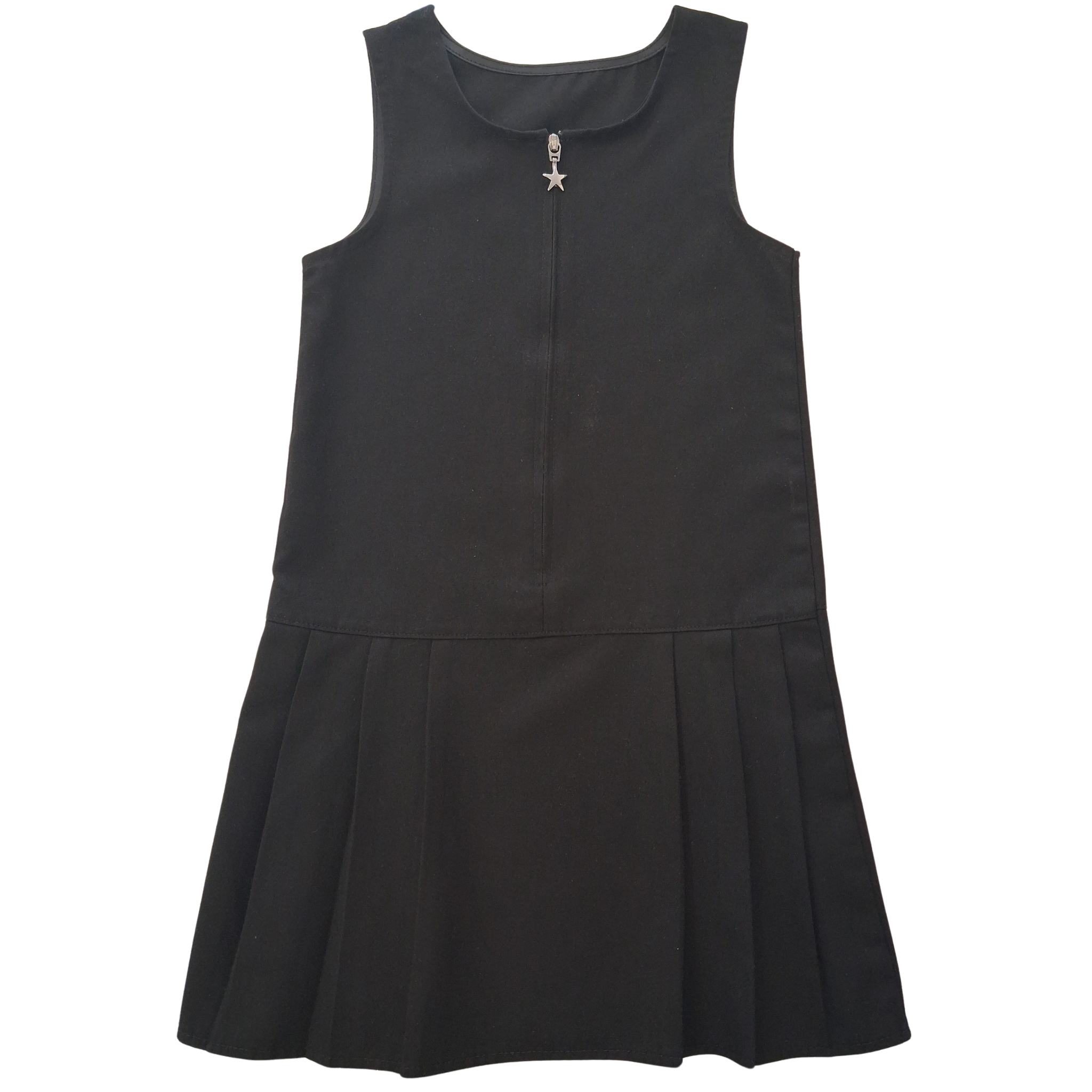 Girls Black Uniform Dress – Zip Front with Star Charm – Pleated School Style – Age 5–6 Years