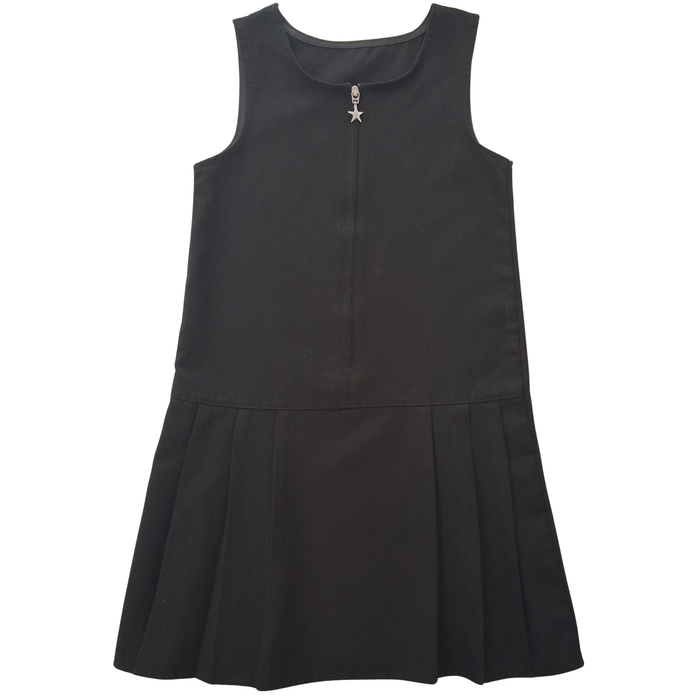 Girls Black Uniform Pinafore – Zip Front with Star Charm – Age 5–6 Years